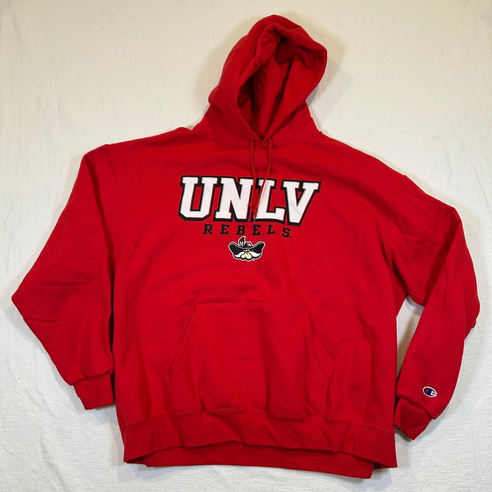 UNLV Rebels Hoodie Red Champion Eco Fleece Sweatshirt Mens XXL Hey Reb Graphic